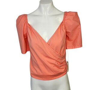Anthropologie Puff Sleeve V-Neck Crossover Cotton Stretch Top Size XS
